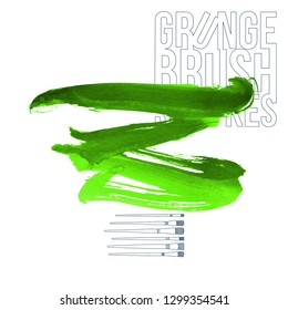 Green brush stroke and texture. Grunge vector abstract hand - painted element. Underline and border design.