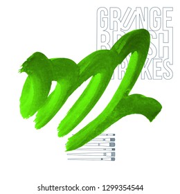 Green brush stroke and texture. Grunge vector abstract hand - painted element. Underline and border design.