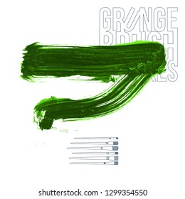 Green brush stroke and texture. Grunge vector abstract hand - painted element. Underline and border design.