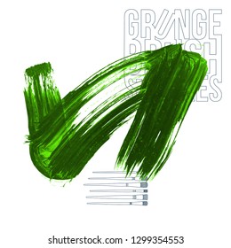 Green brush stroke and texture. Grunge vector abstract hand - painted element. Underline and border design.