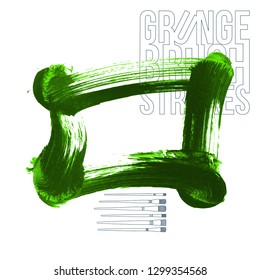 Green brush stroke and texture. Grunge vector abstract hand - painted element. Underline and border design.