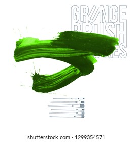 Green brush stroke and texture. Grunge vector abstract hand - painted element. Underline and border design.