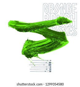 Green brush stroke and texture. Grunge vector abstract hand - painted element. Underline and border design.