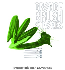 Green brush stroke and texture. Grunge vector abstract hand - painted element. Underline and border design.