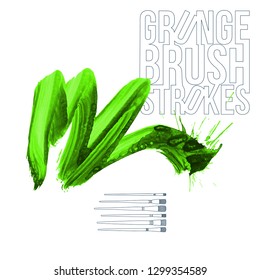 Green brush stroke and texture. Grunge vector abstract hand - painted element. Underline and border design.