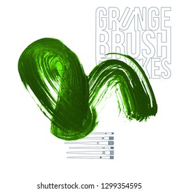 Green brush stroke and texture. Grunge vector abstract hand - painted element. Underline and border design.