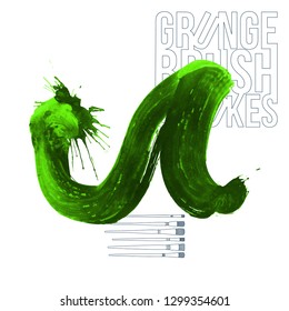 Green brush stroke and texture. Grunge vector abstract hand - painted element. Underline and border design.