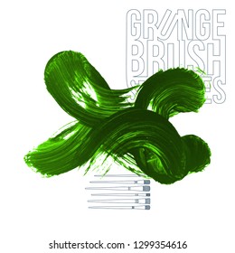 Green brush stroke and texture. Grunge vector abstract hand - painted element. Underline and border design.