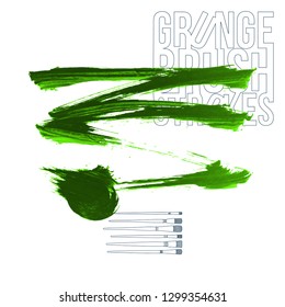 Green brush stroke and texture. Grunge vector abstract hand - painted element. Underline and border design.