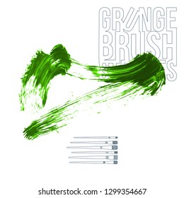 Green brush stroke and texture. Grunge vector abstract hand - painted element. Underline and border design.
