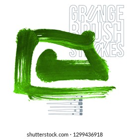 Green brush stroke and texture. Grunge vector abstract hand - painted element. Underline and border design.
