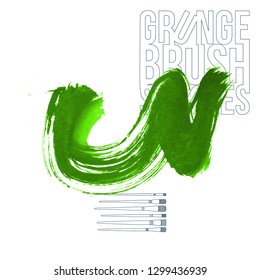 Green brush stroke and texture. Grunge vector abstract hand - painted element. Underline and border design.