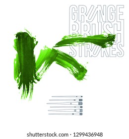 Green brush stroke and texture. Grunge vector abstract hand - painted element. Underline and border design.