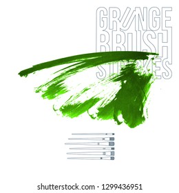 Green brush stroke and texture. Grunge vector abstract hand - painted element. Underline and border design.
