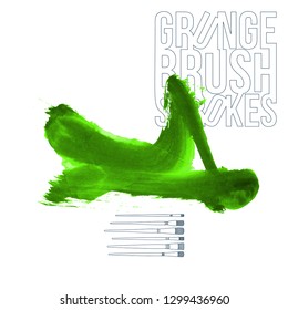 Green brush stroke and texture. Grunge vector abstract hand - painted element. Underline and border design.