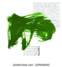 Green brush stroke and texture. Grunge vector abstract hand - painted element. Underline and border design.