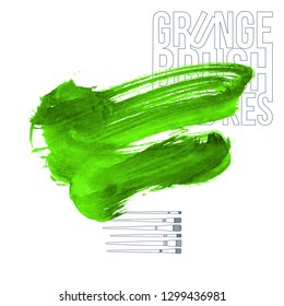Green brush stroke and texture. Grunge vector abstract hand - painted element. Underline and border design.
