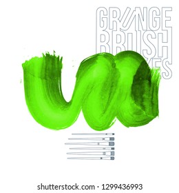 Green brush stroke and texture. Grunge vector abstract hand - painted element. Underline and border design.