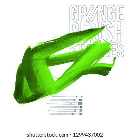 Green brush stroke and texture. Grunge vector abstract hand - painted element. Underline and border design.