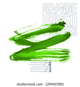 Green brush stroke and texture. Grunge vector abstract hand - painted element. Underline and border design.