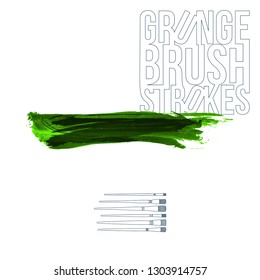 Green brush stroke and texture. Grunge vector abstract hand - painted element. Underline and border design.