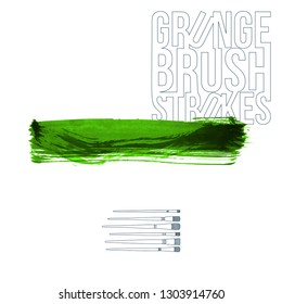 Green brush stroke and texture. Grunge vector abstract hand - painted element. Underline and border design.