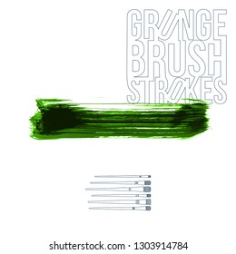 Green brush stroke and texture. Grunge vector abstract hand - painted element. Underline and border design.