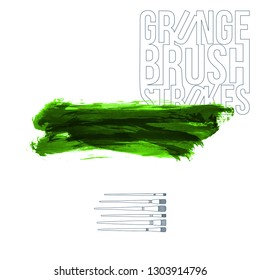 Green brush stroke and texture. Grunge vector abstract hand - painted element. Underline and border design.