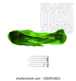 Green brush stroke and texture. Grunge vector abstract hand - painted element. Underline and border design.