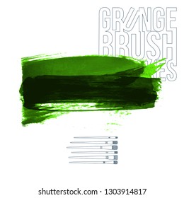 Green brush stroke and texture. Grunge vector abstract hand - painted element. Underline and border design.