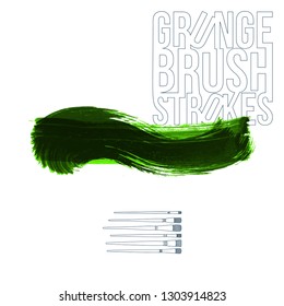 Green brush stroke and texture. Grunge vector abstract hand - painted element. Underline and border design.