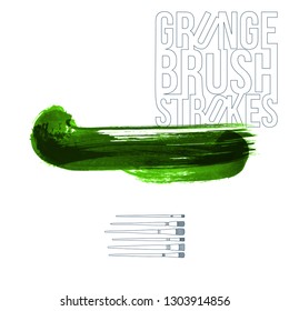 Green brush stroke and texture. Grunge vector abstract hand - painted element. Underline and border design.