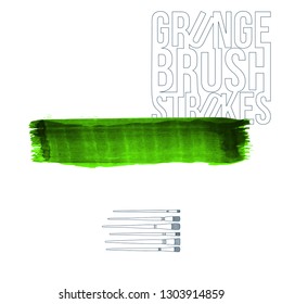 Green brush stroke and texture. Grunge vector abstract hand - painted element. Underline and border design.