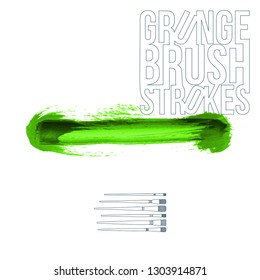 Green brush stroke and texture. Grunge vector abstract hand - painted element. Underline and border design.