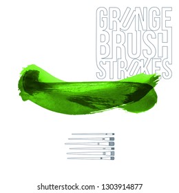 Green brush stroke and texture. Grunge vector abstract hand - painted element. Underline and border design.