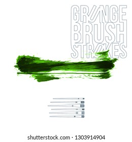 Green brush stroke and texture. Grunge vector abstract hand - painted element. Underline and border design.
