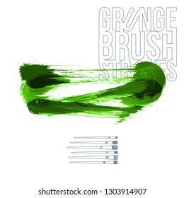 Green brush stroke and texture. Grunge vector abstract hand - painted element. Underline and border design.