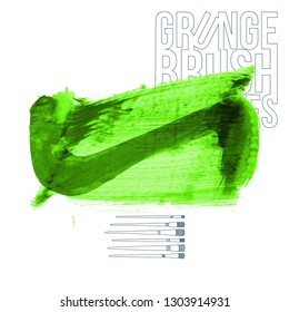 Green brush stroke and texture. Grunge vector abstract hand - painted element. Underline and border design.