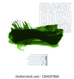 Green brush stroke and texture. Grunge vector abstract hand - painted element. Underline and border design.
