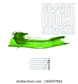Green brush stroke and texture. Grunge vector abstract hand - painted element. Underline and border design.