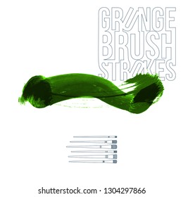 Green brush stroke and texture. Grunge vector abstract hand - painted element. Underline and border design.