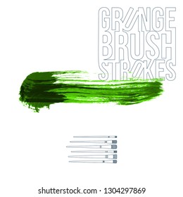 Green brush stroke and texture. Grunge vector abstract hand - painted element. Underline and border design.