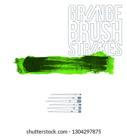 Green brush stroke and texture. Grunge vector abstract hand - painted element. Underline and border design.