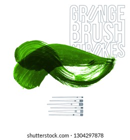 Green brush stroke and texture. Grunge vector abstract hand - painted element. Underline and border design.