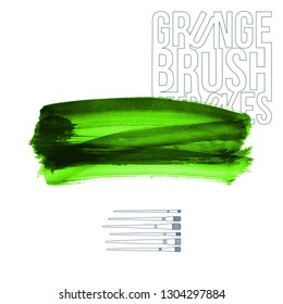 Green brush stroke and texture. Grunge vector abstract hand - painted element. Underline and border design.