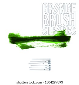 Green brush stroke and texture. Grunge vector abstract hand - painted element. Underline and border design.