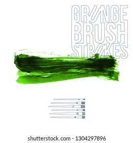 Green brush stroke and texture. Grunge vector abstract hand - painted element. Underline and border design.