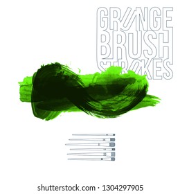 Green brush stroke and texture. Grunge vector abstract hand - painted element. Underline and border design.