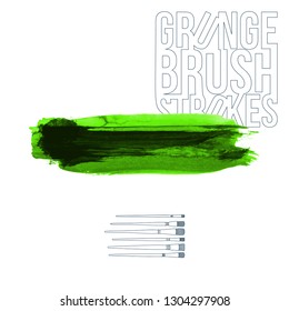 Green brush stroke and texture. Grunge vector abstract hand - painted element. Underline and border design.