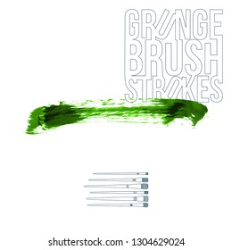 Green brush stroke and texture. Grunge vector abstract hand - painted element. Underline and border design.